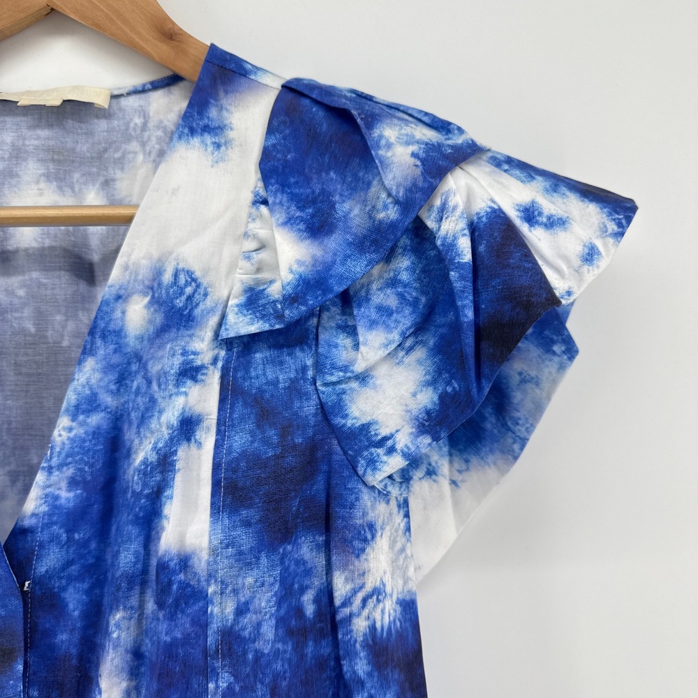 Jason Wu Blue Abstract-Print Flutter-Sleeve Blous… - image 3
